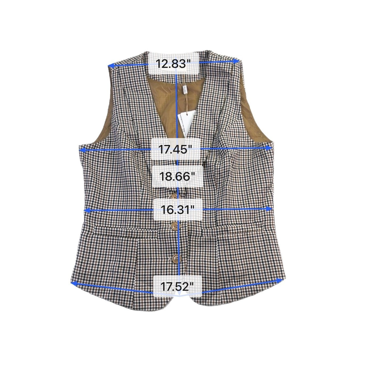 Belle Poque Womens Brown & Black Gingham Plaid Vest Blazer Top Size M