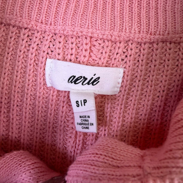 Aerie Womens Pink Ribbed Relaxed Fit & Half-Zip Knit Sweater Size SP