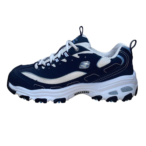 Skechers Women’s Navy & White Leather Rhinestone D’Lites Sneakers Size 7