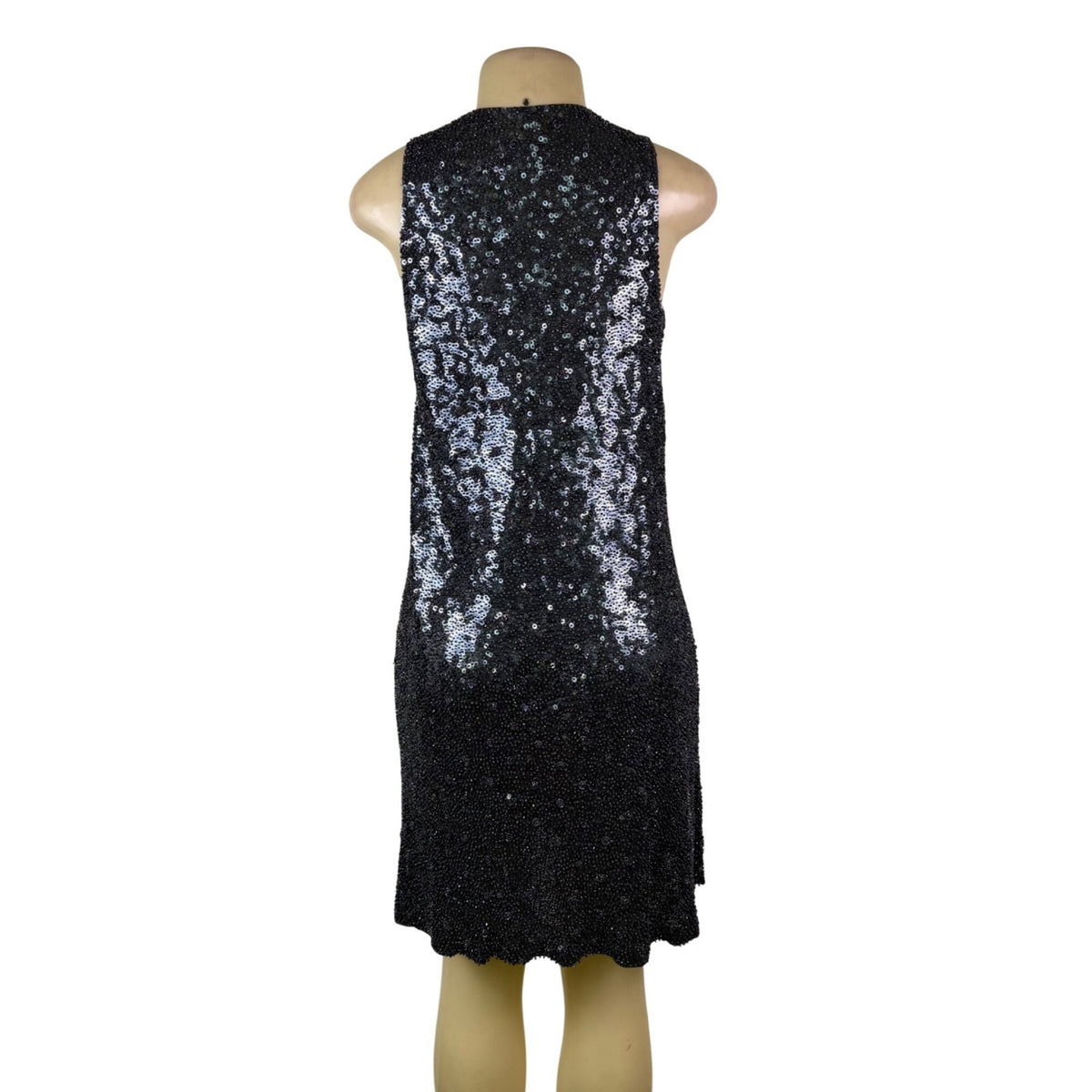 Carmen Marc Valvo Womens Black Silk Sequin Sleeveless Dress Size 10