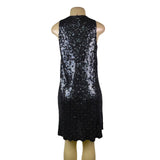 Carmen Marc Valvo Womens Black Silk Sequin Sleeveless Dress Size 10