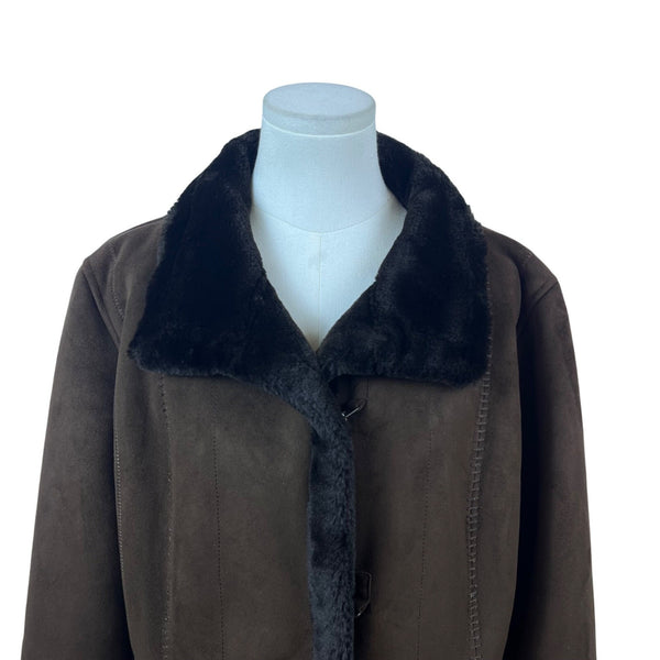 Gallery Womens Brown Faux Suede & Fur Coat Warm Outerwear Size S