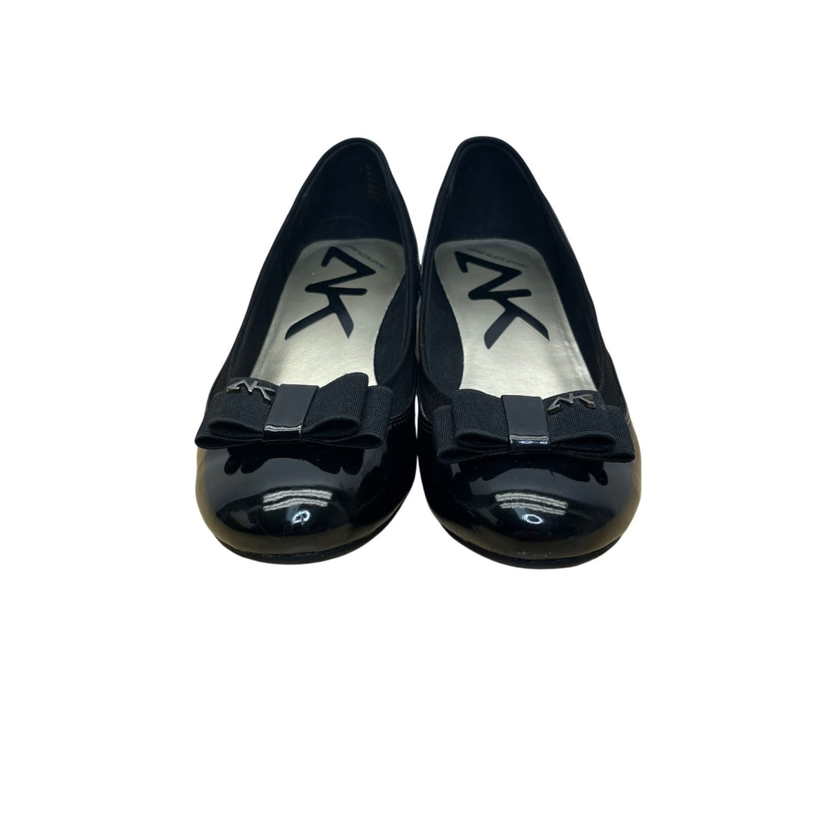 Anne Klein Sport Women’s Black Patent Leather Bow Slip-On Wedge Pumps Size 8.5M