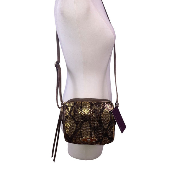 Elliott Lucca Women’s Gold & Brown Metallic Snake Print Sequin Crossbody Bag