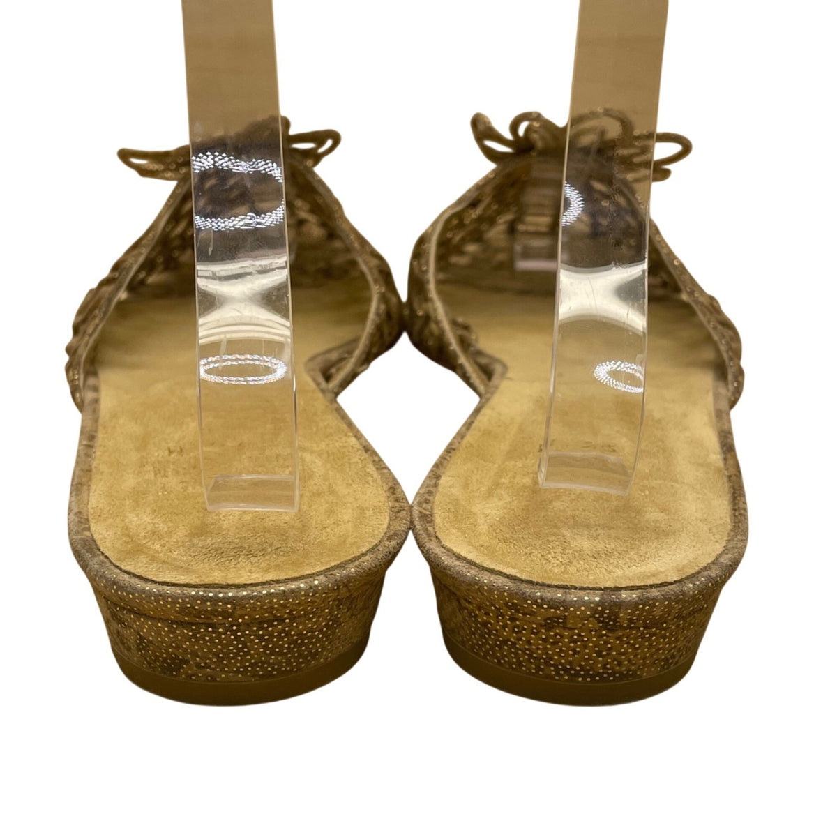 Vintage Stuart Weitzman Women’s Gold Leather Open-Toe Slingback Floral Sandals S