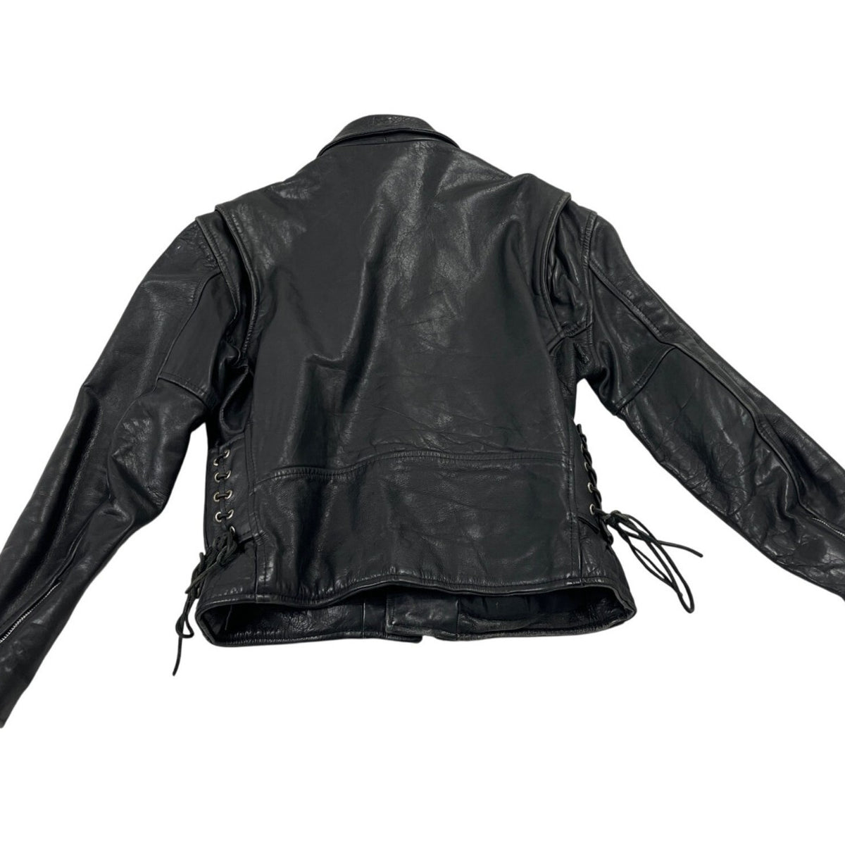 Vintage First Genine Leather Black Motorcycle Jacket With Zipper & Snap Details