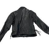 Vintage First Genine Leather Black Motorcycle Jacket With Zipper & Snap Details