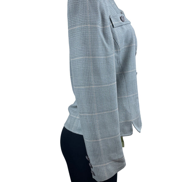 Herbert Grossman Womens Gray Plaid Button-Up Blazer Rayon Material Size 10 USA M
