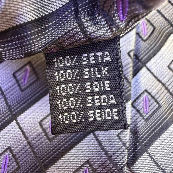 Pronto Uomo Mens Purple & Gray 100% Silk Tie Diamond Pattern Made In Italy