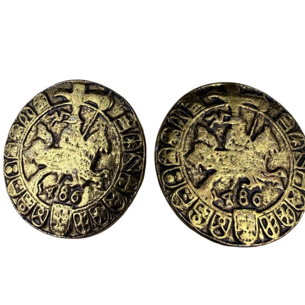 Vintage French coin theme Unknown Womens Gold Tone Metal Clip-On Earrings Round