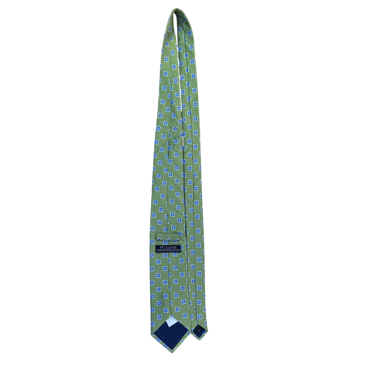 Jos. A. Bank Mens Green & Blue 100% Silk Geometric Pattern Tie