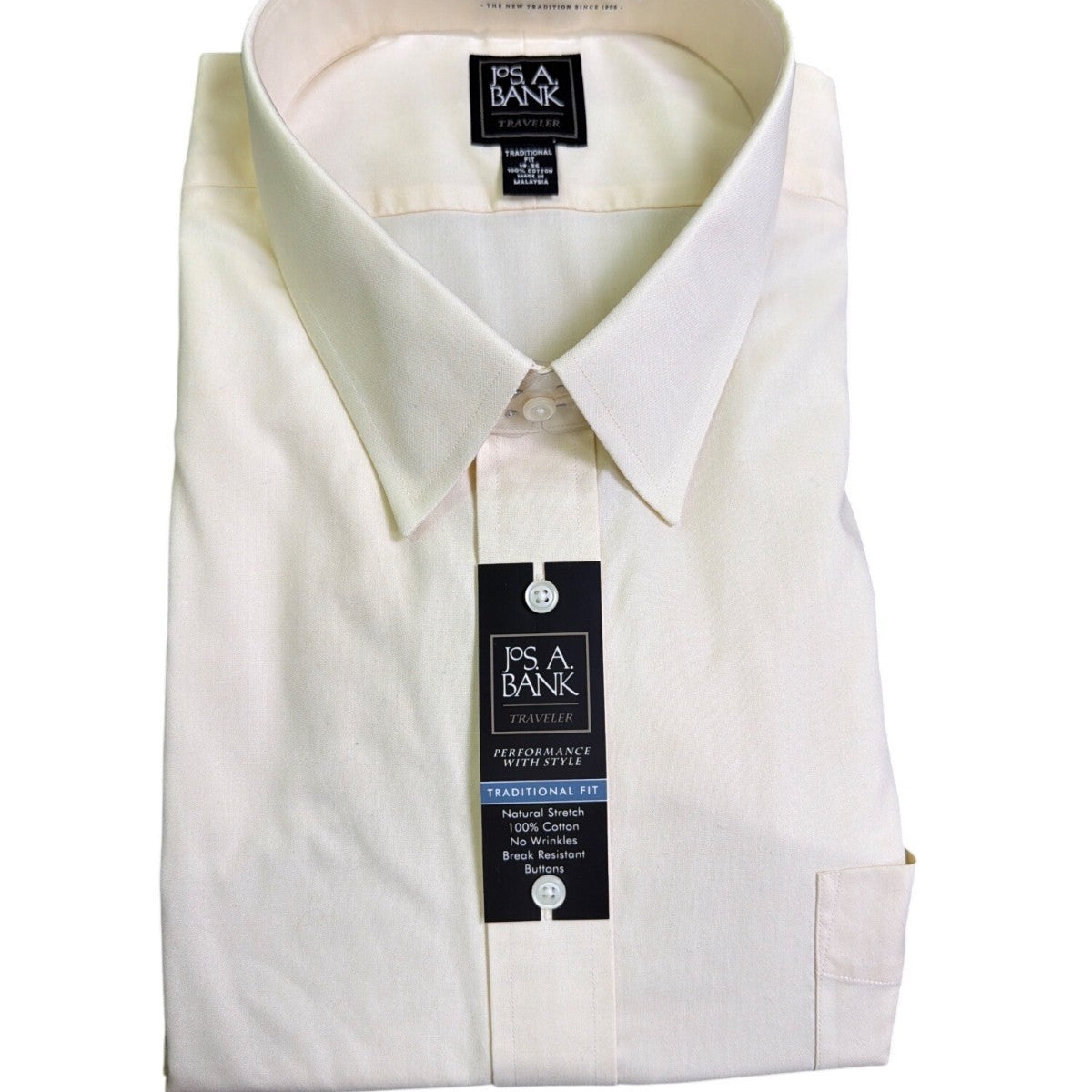 Jos. A. Bank Mens White 100% Cotton Traditional Fit Traveler Dress Shirt Sz 19-3