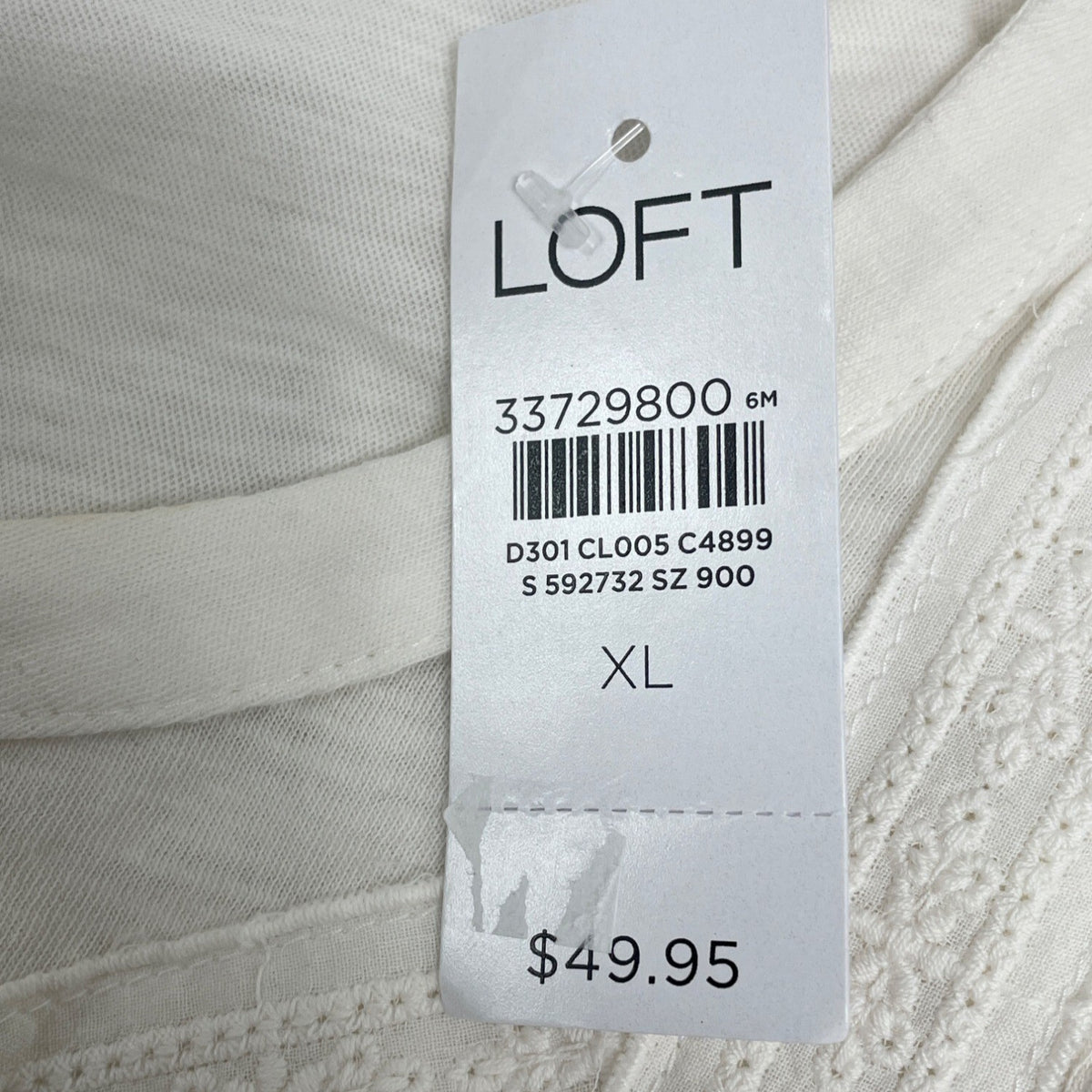Loft Women’s White Long Sleeve Lace Detail Henley Blouse Sz XL - New