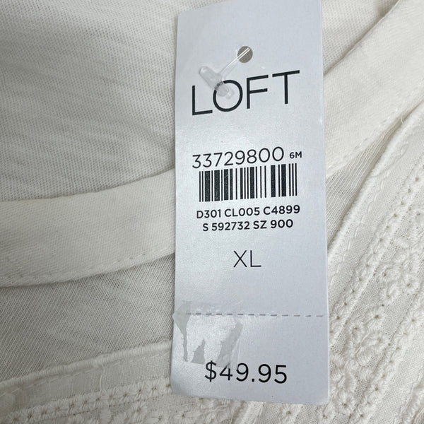 Loft Women’s White Long Sleeve Lace Detail Henley Blouse Sz XL - New