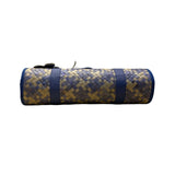 Woven Tote Bag Blue & Beige Checkered Pattern Flower Charm Detailing Handles