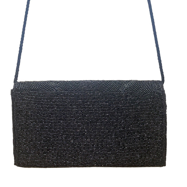 Lord & Taylor Women’s Black Beaded Floral Design Shoulder Strap Evening Clutch