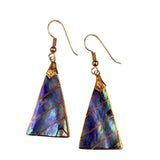 Gold Tone Blue Abalone Shell Dangle Earrings For Women Hook Closure Lightweight