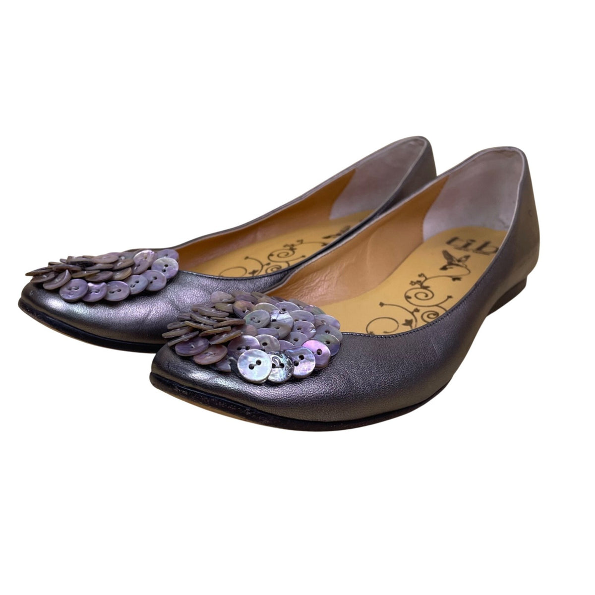 Tibi Women’s Gray Pewter Leather Button Embellished Slip-On Ballet Flats 9.5