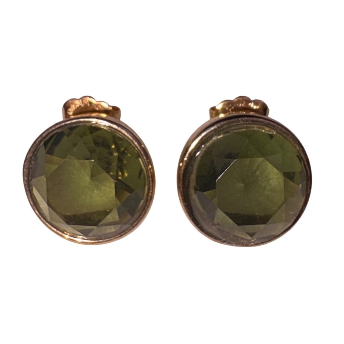 Ralph Lauren Womens Gold Tone Oval Green Crystal Stud Earrings