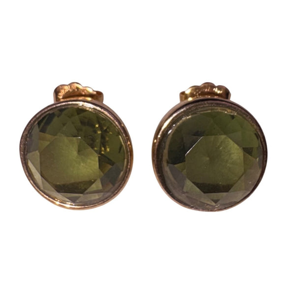 Ralph Lauren Womens Gold Tone Oval Green Crystal Stud Earrings