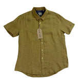 Stitch Note Mens Olive Linen Button-Up Shirt Short Sleeve Lightweight Sz S - New