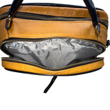 Absolutti Camel Brown & Black Faux Leather & Gold Zipper Crossbody Camera Bag