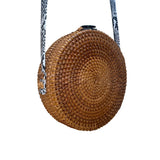 Romeo Roma Women’s Brown Rattan Woven Python Strap Detail Round Crossbody Bag