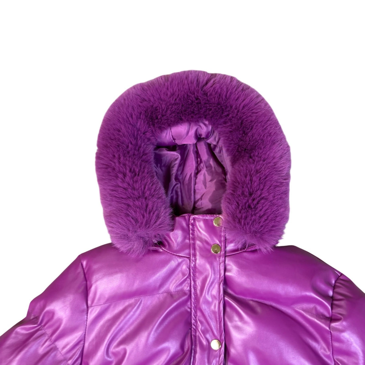 Fashion Nova Girls Purple Puffer Coat Faux Fur Hood Size 14 Y2K Winter