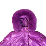 Fashion Nova Girls Purple Puffer Coat Faux Fur Hood Size 14 Y2K Winter