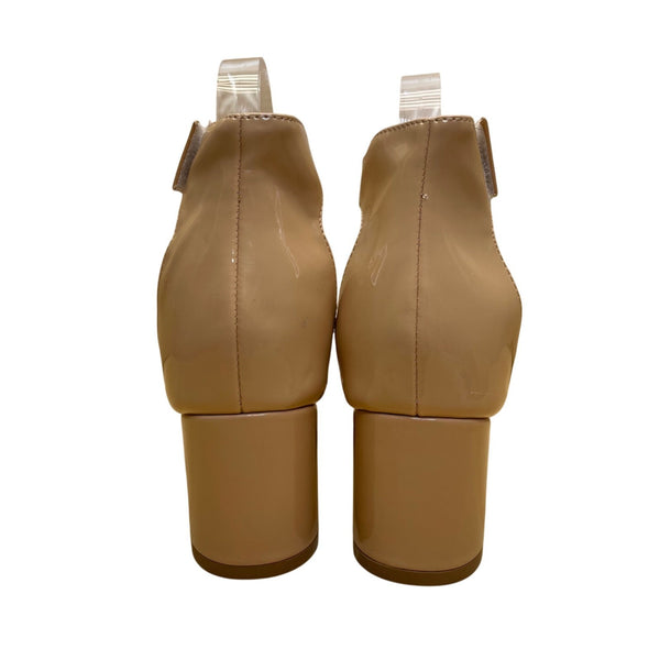 Amiana Women’s Nude Patent Square Toe Adjustable Strap Block Heel Sandals Size 3