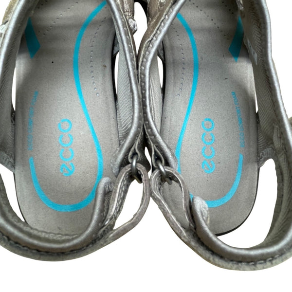 Ecco Women’s Metallic Gray Leather Adjustable Strap Open Toe Sandals Size 39