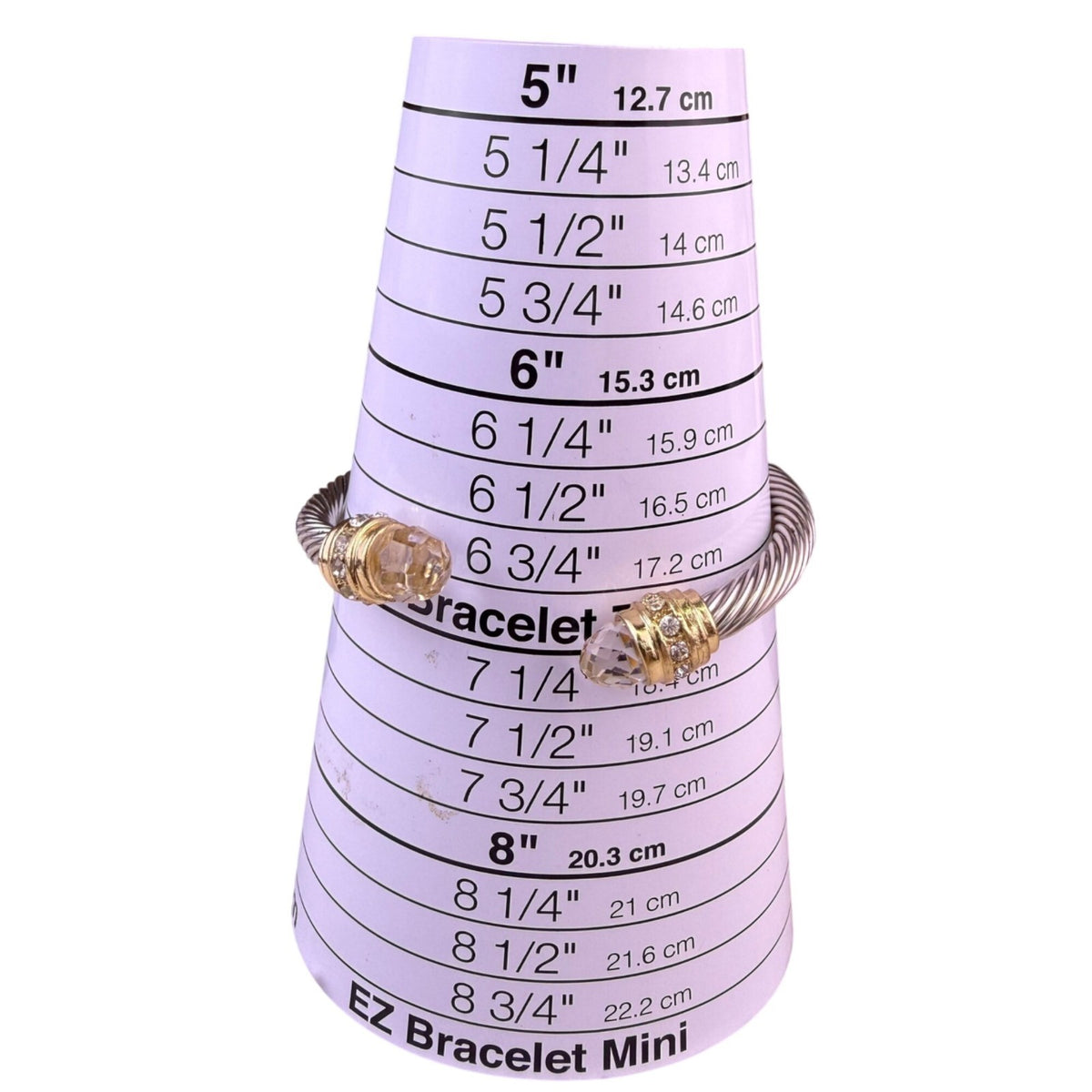 Two-Tone Womens Crystal-Accented Cable Cuff Bracelet Gold & Silver Plated