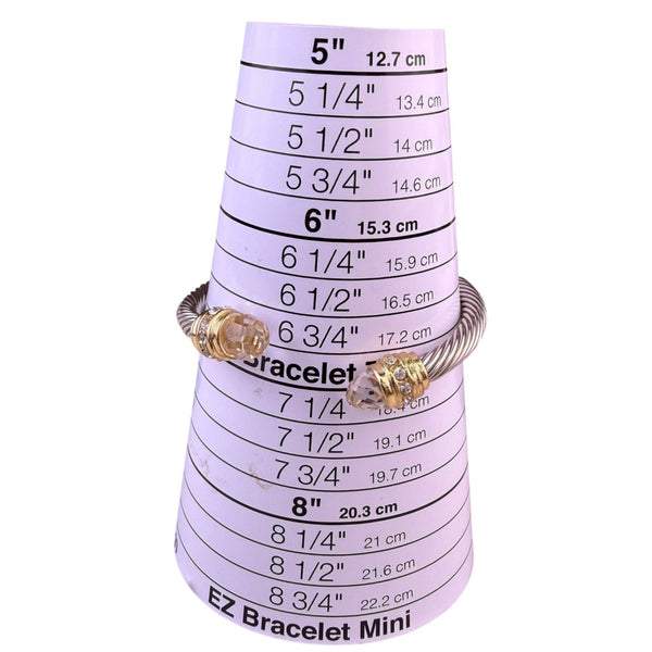 Two-Tone Womens Crystal-Accented Cable Cuff Bracelet Gold & Silver Plated