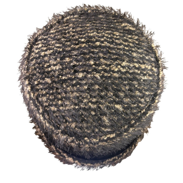 Heaslip Womens Black Beige Acrylic Nylon Textured Cloche Bucket Hat Retro Style