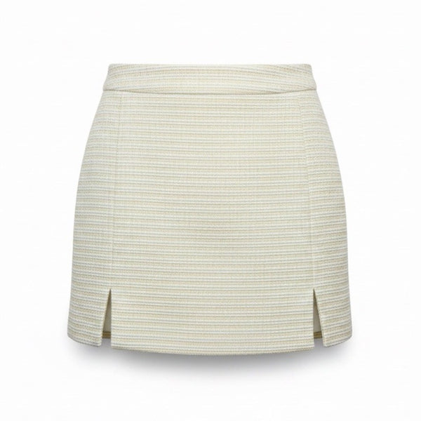 Asos Women Cream Cotton-Blend Textured Mini Skirt With Side Slits Size 2