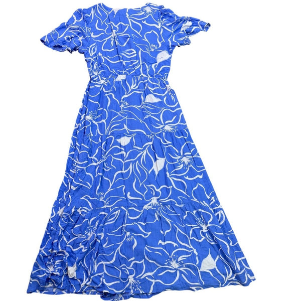 Z Supply Womens Blue Rayon Wrap Maxi Dress With Floral Print Short Sleeves Sz L