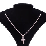 Sterling Silver Womens Cross Pendant Necklace Adjustable Chain Sparkling Design