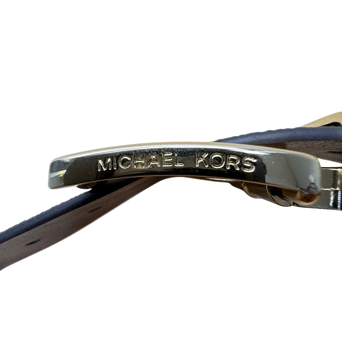 Michael Kors Womens Reversible Tan/Brown Synthetic Leather Logo Belt Small Gold