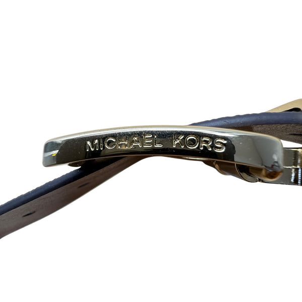 Michael Kors Womens Reversible Tan/Brown Synthetic Leather Logo Belt Small Gold