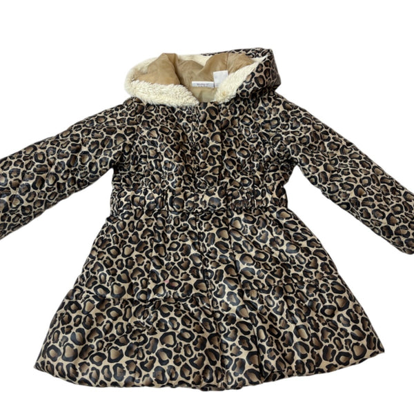 Babies Rus Toddler Girls Leopard Print Puffer Coat With Faux Fur Hood Sz 24M/2T