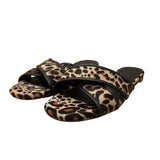 J. Crew Women’s Leopard Black Leather Animal Print Flat Slide Sandals Size 7