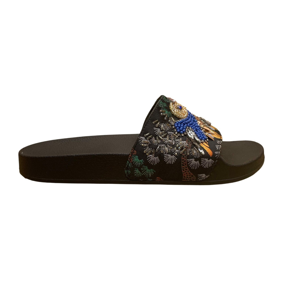 Steve Madden Women's Black Embellished Parrot Bead Sequin Sparkly Sandals Sz 8M