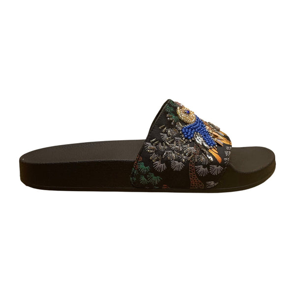 Steve Madden Women's Black Embellished Parrot Bead Sequin Sparkly Sandals Sz 8M