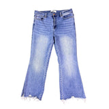 Mica Womens Blue Denim Frayed Hem Flared Jeans Comfortable Stretch Size 31