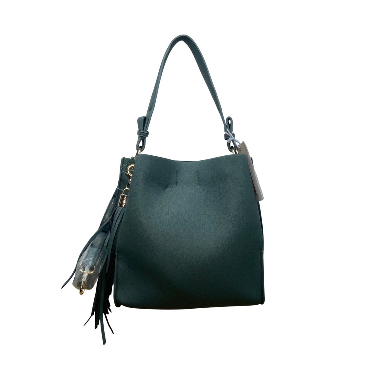 Calin Collection Women’s Green Vegan Leather Tote Bag With Tassel Accent