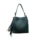 Calin Collection Women’s Green Vegan Leather Tote Bag With Tassel Accent