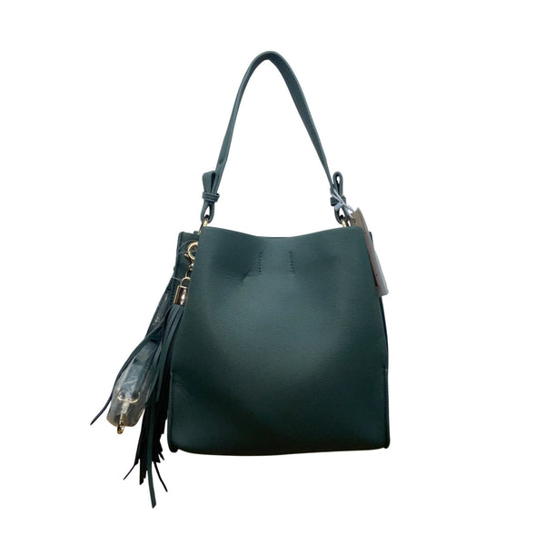 Calin Collection Women’s Green Vegan Leather Tote Bag With Tassel Accent