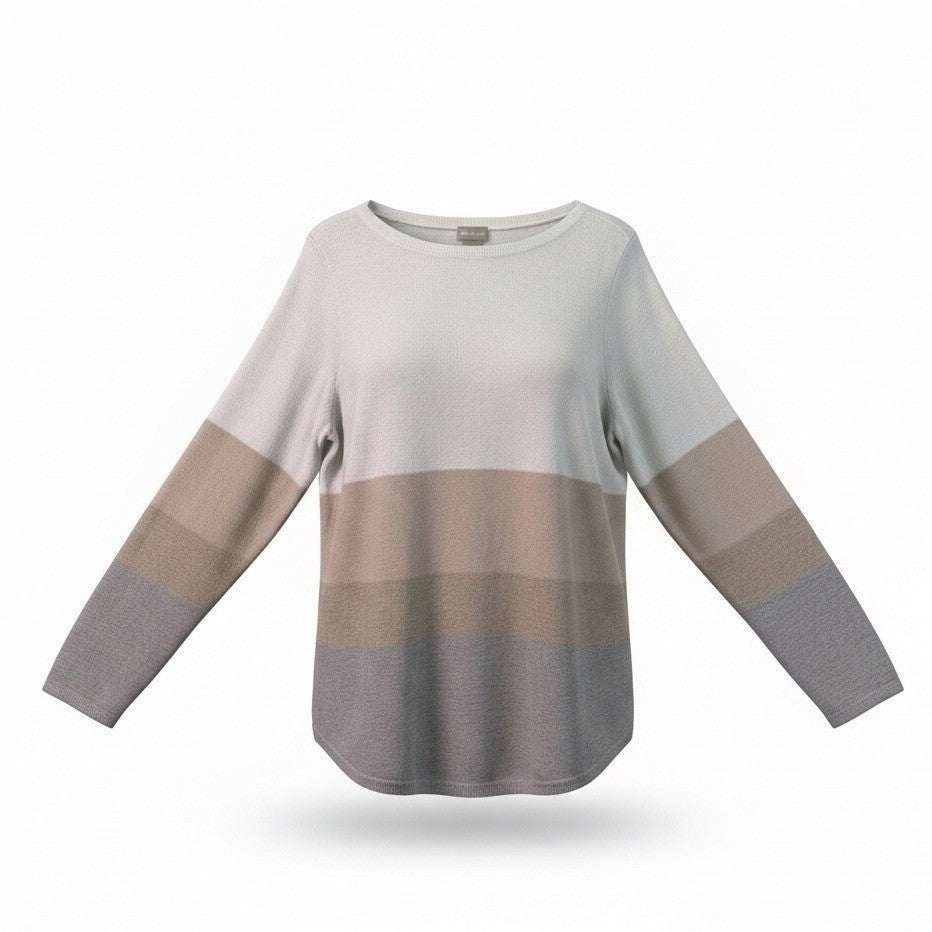 Chicos Womens Neutral Metallic Stripe Cotton Blend Pullover Sweater Size Large
