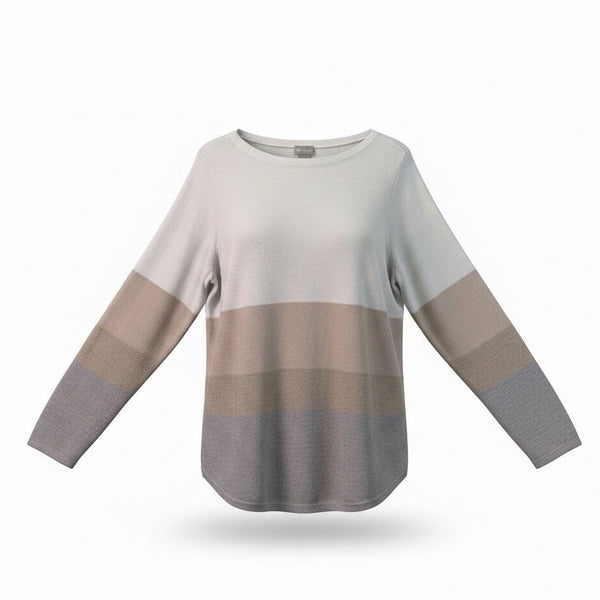 Chicos Womens Neutral Metallic Stripe Cotton Blend Pullover Sweater Size Large