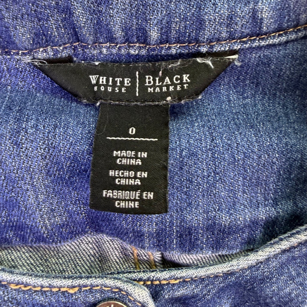White House Black Market Womens Blue Denim Jacket Button Front Size 0 